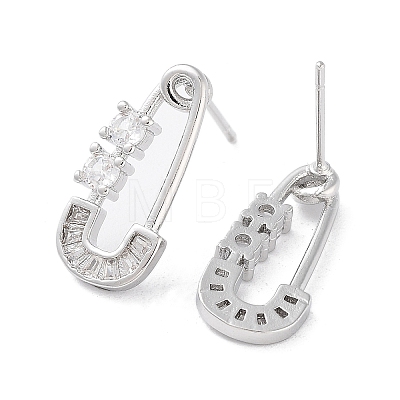 Safety Pins Shape Brass Stud Earrings EJEW-F332-04P-1