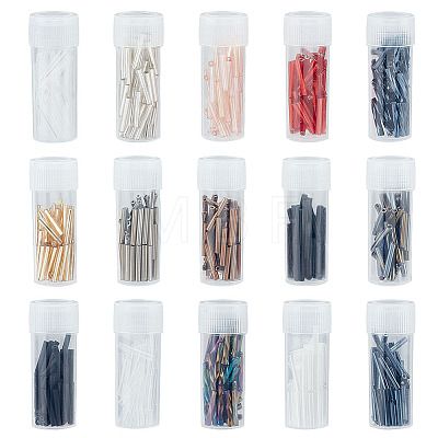 495Pcs 15 Colors Glass Bugle Beads SEED-ME0001-16-1