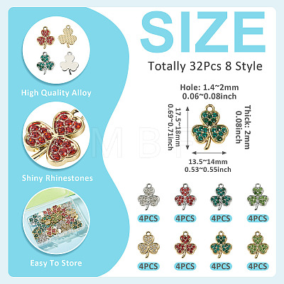 32Pcs 8 Styles Alloy Rhinestone Pendants ALRI-TA0001-45-1
