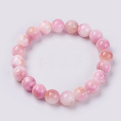 Natural Jade Beaded Stretch Bracelet BJEW-P214-27-6mm-1