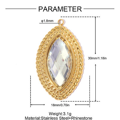 304 Stainless Steel with Crystal Rhinestone Pendants RB-OY001-01G-1