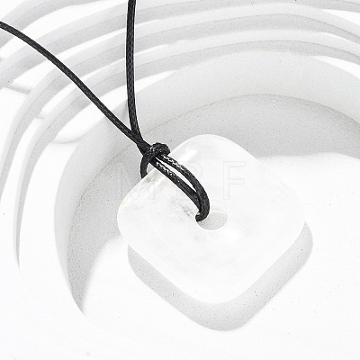 Natural Mixed Gemstone Square Pendants Black PU Leather Cord Necklaces NJEW-K285-01-1
