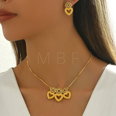 Elegant Brass Heart Stud Earrings & Pendant Necklaces Sets for Women BQ9516-2-1