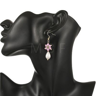 Anti-Tarnish Electroplate Bicone Glass Pearl Teardrop Beads Dangle Earrings EJEW-MZ00765-1