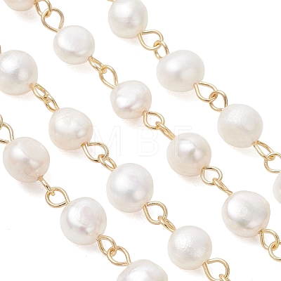 Natural Cultured Freshwater Pearl Link Chains AJEW-JB01585-02-1