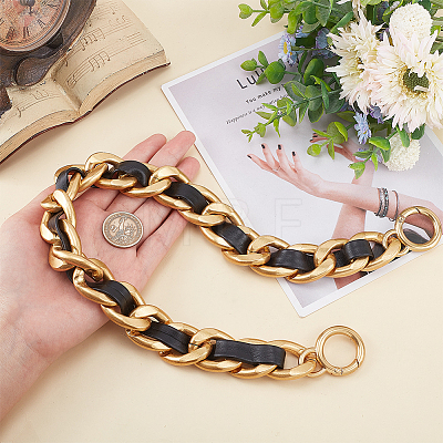 Zinc Alloy Curban Chain & PU Leather Bag Straps FIND-WH0143-52G-1