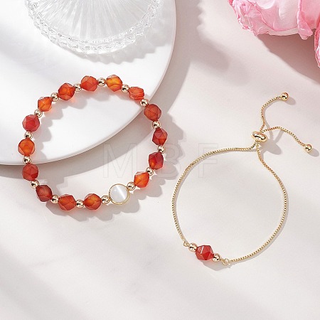 2Pcs 2 Styles Natural Carnelian Beaded Bracelets BJEW-JB13009-02-1