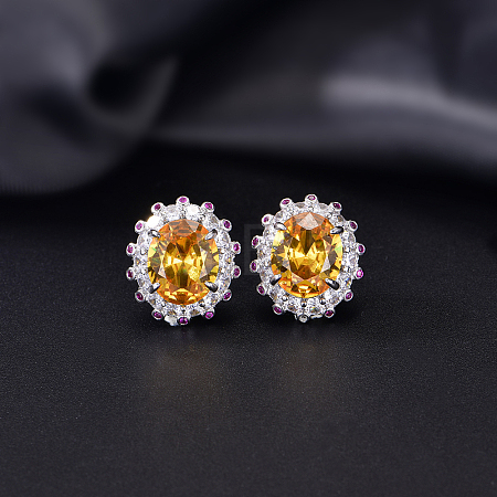 Brass Micro Pave Cubic Zirconia Stud Earrings for Women GG3425-4-1