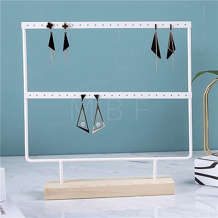 2-Tier Iron Earring Display Stands with Wooden Base PW-WG18730-02-1