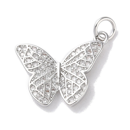 Rack Plating Brass Micro Pave Clear Cubic Zirconia Pendants KK-Z039-20P-1