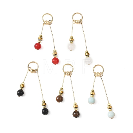 5Pcs 5 Styles Synthetic Aqua Terra Jasper & Natural Tiger Eye & White Jade & Malaysia Jade & Black Onyx(Dyed & Heated) Big Pendants PALLOY-JF04712-1
