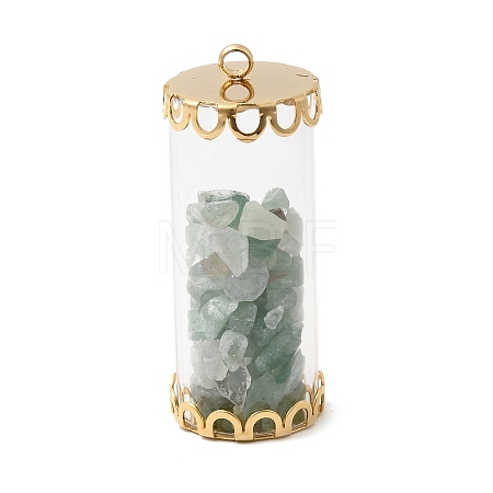 Glass Tube with Natural Green Aventurine Chip Beads Inside Pendants FIND-B054-01G-03-1