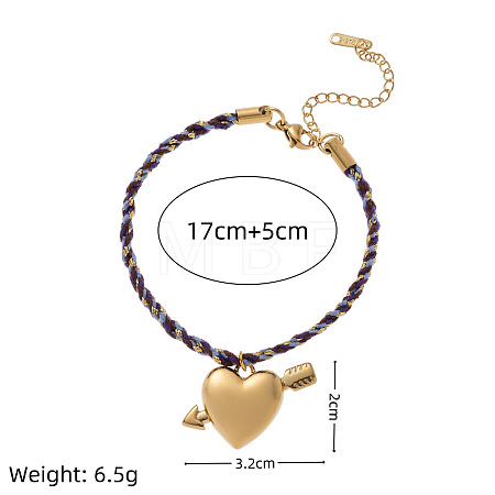 304 Stainless Steel & Cotton Cord Charm Bracelets FS-WGBC5B1-06-1