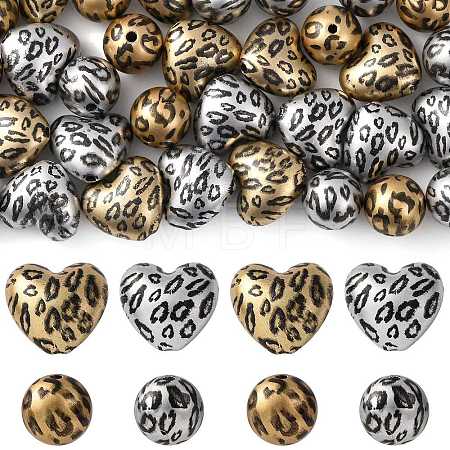 32Pcs 4 Styles Printed Acrylic Beads PACR-FS0001-12-1