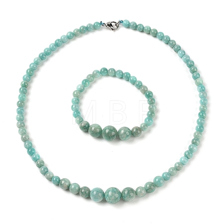 Natural Amazonite Round Beads Bracelets & Necklaces Sets SJEW-L132-19-1