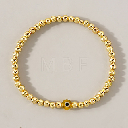 Golden Brass Round Beads Stretch Bracelets ZL1775-2-1
