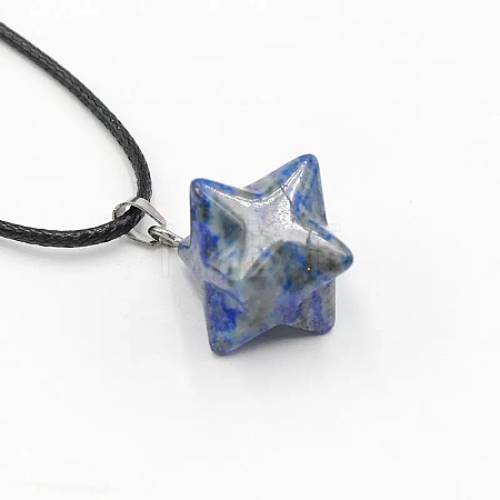 Natural Lapis Lazuli Geometric Hexagram Star Pendant Necklaces with Black Cords VZ1120-8-1