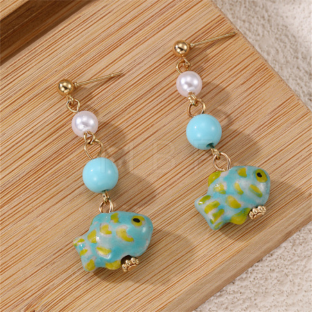 Alloy & Imitation Pearl Dangle Stud Earrings WG8115F-02-1