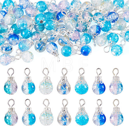 70Pcs 7 Colors Crackle Glass Pendants PALLOY-TADJ00019-1