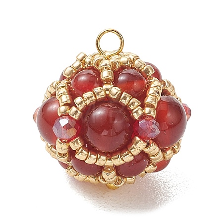 Natural Carnelian(Dyed & Heated) and Glass Seed Beaded Cluster Pendants PALLOY-MZ01334-02-1