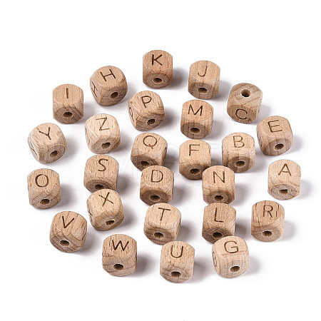 Engraved Beech Wood Beads WOOD-N022-08-1