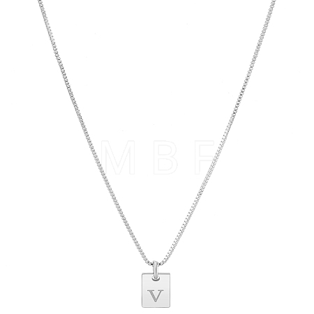 1Pc Stainless Steel Letter Rectangle Pendant Necklaces NJEW-LP0001-34V-P-1