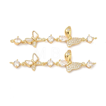Brass Pave Clear Cubic Zirconia Connector Charms KK-Z139-12G-02-1