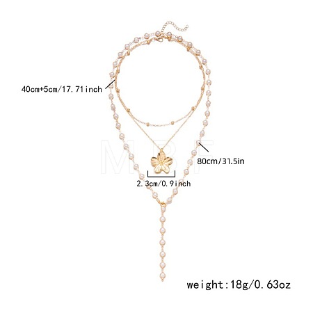 Alloy & Plastic Pearl Pendant 3 Layer Long Tassel Necklaces for Women WG4E668-03-1