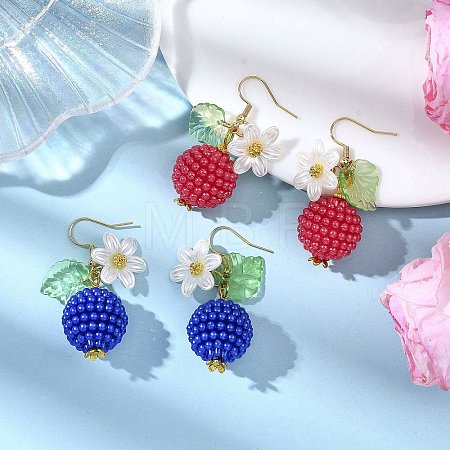2 Pairs Strawberry ABS Plastic Imitation Pearl Dangle Earrings EJEW-JE06761-1