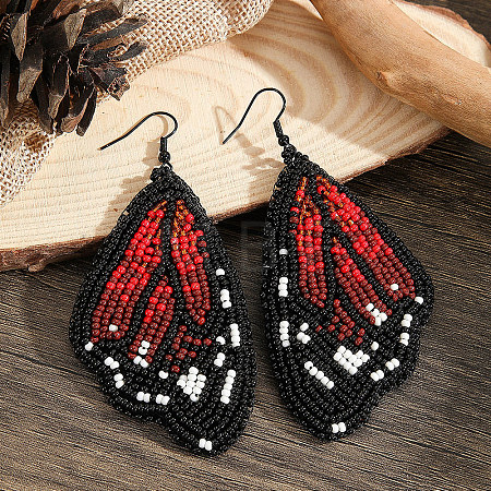 Bohemian Style Green Butterfly Wing Glass Bead Handmade Dangle Earrings TT3969-1