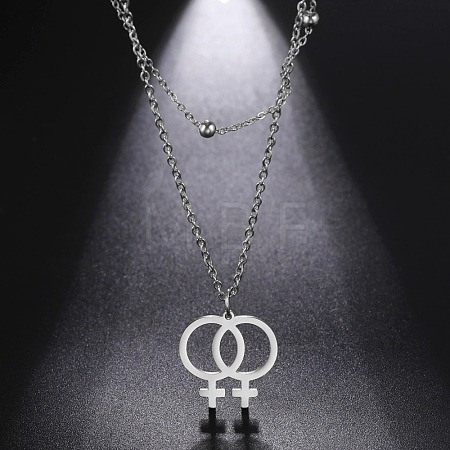 304 Stainless Steel Pendant Double Layer Necklaces WG77B0B-01-1