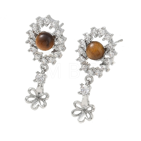 Brass Pave Cubic Zirconia Stud Earring Findings KK-C172-13P-1