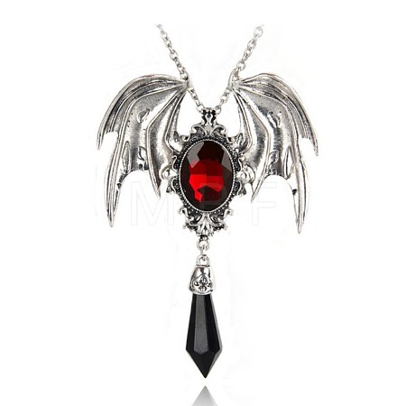 Gothic Vampire Pirate Skull Head Necklace - Halloween Bat Rose Flower Choker Set ST5293593-1