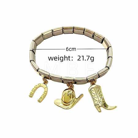 Cowboy 316 Surgical Stainless Steel Horseshoe Hat Boot Charm Stretch Bracelets WGBD9BA-03-1
