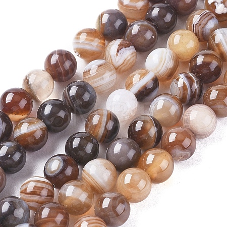 Natural Striped Agate/Banded Agate Beads Strands X-G-G582-8mm-55-1