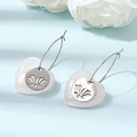 Natural Rose Quartz & 304 Stainless Steel Hoop Earrings for Women EJEW-G475-02P-09-1