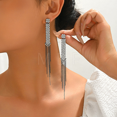 Cross Alloy Rhinestone Chain Tassel Stud Earrings WGF2F09-02-1
