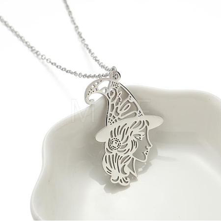 Halloween 201 Stainless Steel Witch Outline Pendant Necklaces for Women WG0654A-02-1