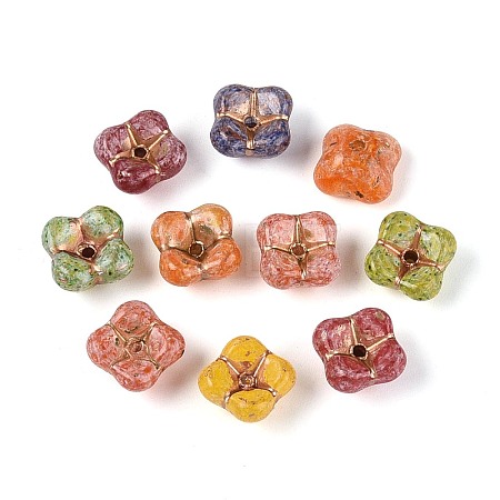Picasso Baking Paint & Golden Metal Enlaced Glass Beads DGLA-T004-66M-1