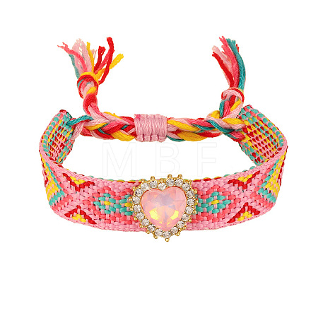 Adjustable Heart Cotton & Alloy Rhinestone Slider Bracelets FS-WGF98DD-05-1