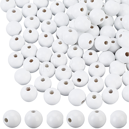 150Pcs Spray Painted Round Natural Schima Wood Beads WOOD-PA0001-69A-1