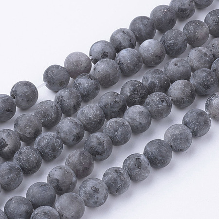 Natural Black Larvikite Bead Strands G-G735-57F-6mm-1