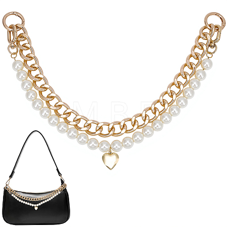 2Pcs 2 Styles Aluminum Chain & White Round Plastic Imitaiton PearlBeaded Bag Extender Chains HJEW-BM0001-43-1