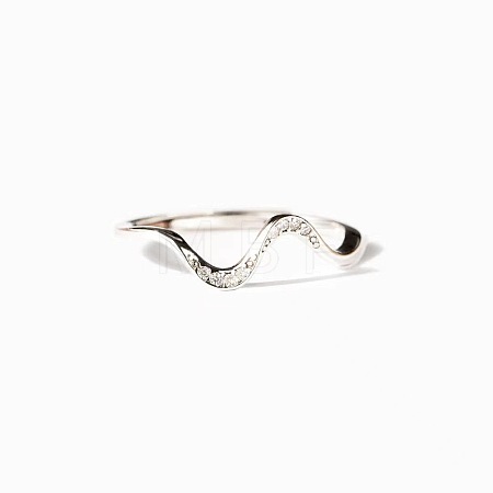 Wave Shaped 925 Sterling Silver Micro Pave Clear Cubic Zirconia Finger Rings FS-WG6021D-02-1