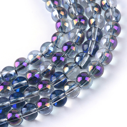 Half Plated Transparent Glass Beads Strands EGLA-Q062-8mm-B05-1