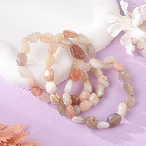 Natural Multi-Moonstone Stretch Beaded Bracelets X-BJEW-K213-C14-1