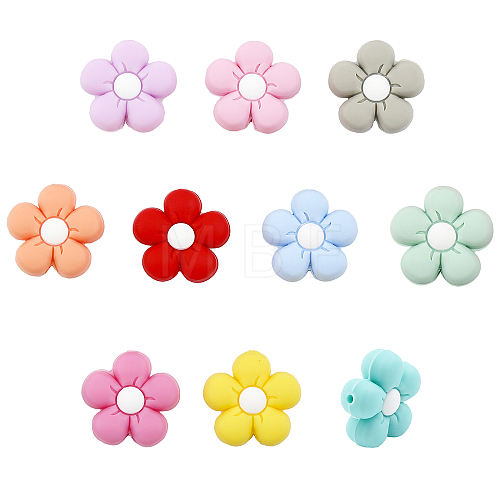 10Pcs 10 Colors Food Grade Eco-Friendly Silicone Beads SIL-CA0001-84-1