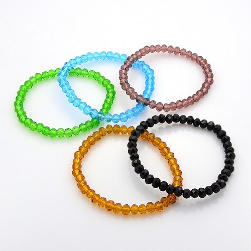 Glass Rondelle Beads Stretch Bracelets X-BJEW-F074-M-1