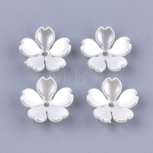 5-Petal ABS Plastic Imitation Pearl Bead Caps X-OACR-T018-02-1
