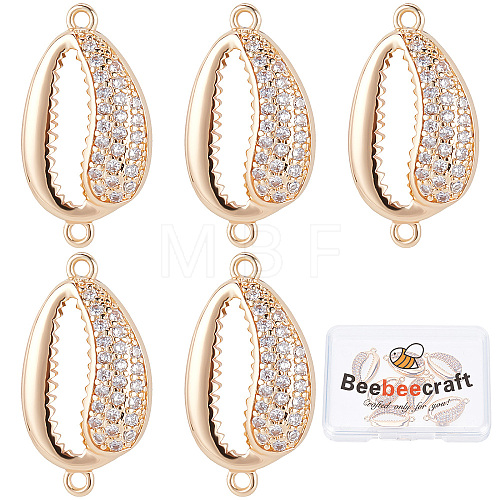 Brass Micro Pave Clear Cubic Zirconia Connector Charms KK-BBC0003-33-1